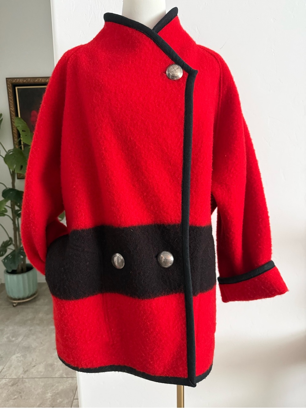 Vintage 80’s wool blanket coat /sterling silver buttons